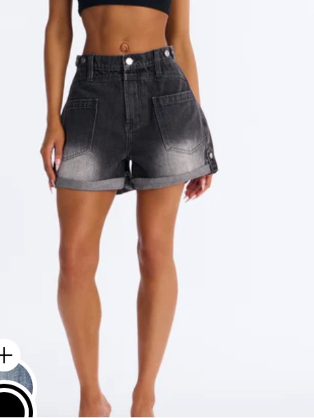Fashion Nova Black Wash High-Rise Rolled Hem Jean Shorts